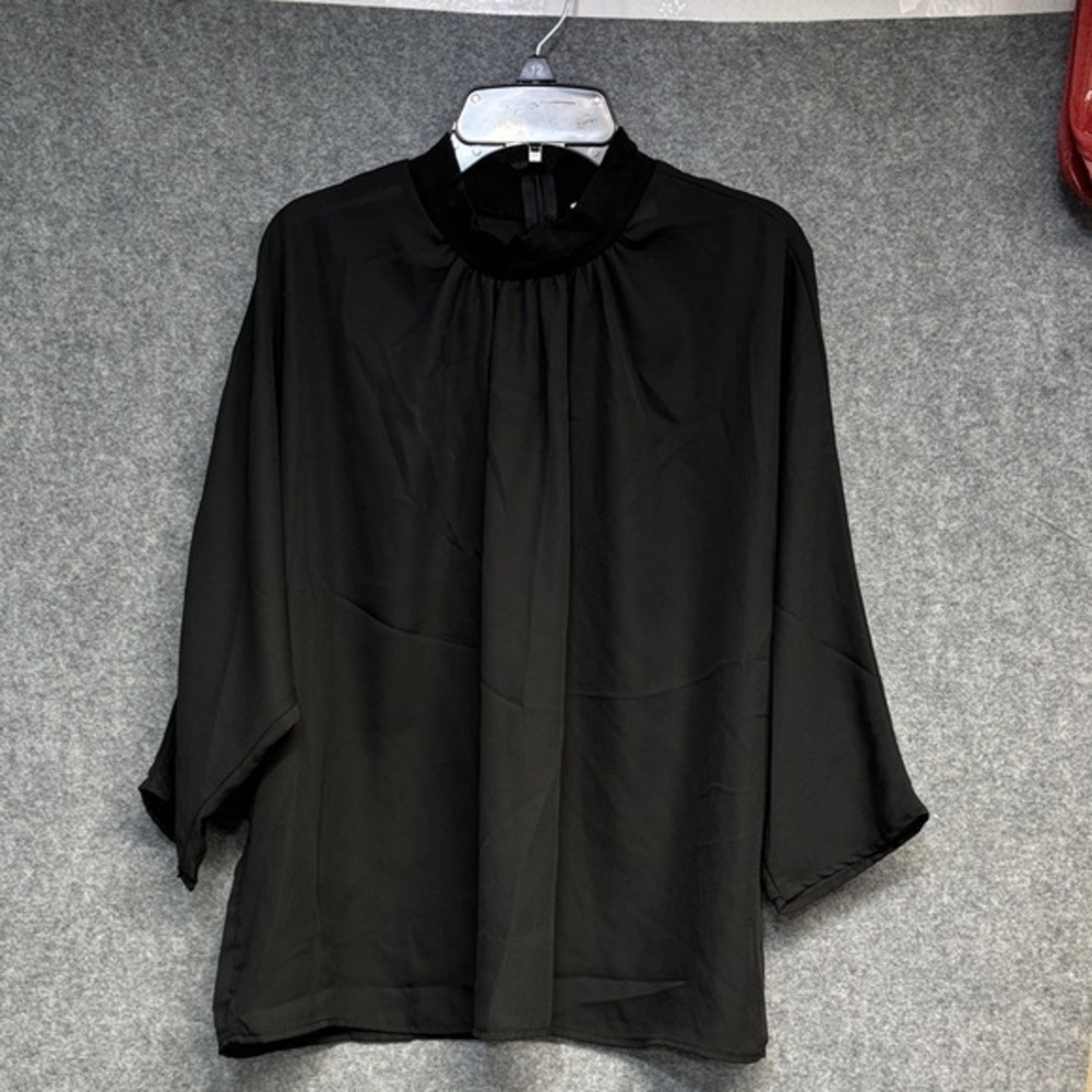 Modern Citizen Black mid sleeve high neck back zip up Blouse shirt size large